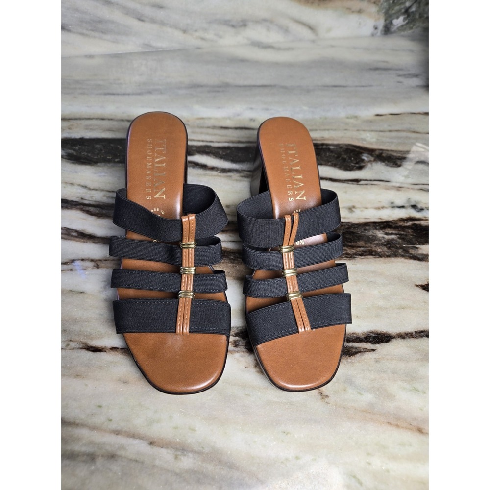 Italian Shoemakers Clover Mid Wedge Slip On Sandal 8m Black‎ Dress Shoe